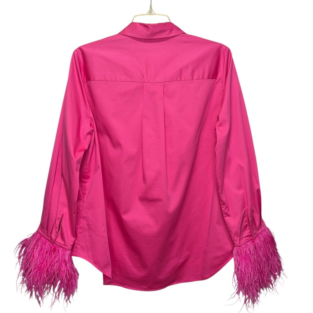 Kate Spade Hot Pink Plumage Ostrich Feather Cuff Button Down Shirt Size M - Picture 3 of 6